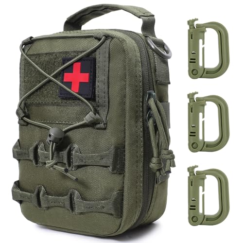 MUCHER Molle Erste Hilfe Tasche Militär Kompakt Gürteltasche EDC Utility Multifunktional Bauchtasche First Aid Gürtel Bag mit 3 Haken für Outdoor Wandern Jagdcamping Training (Armeegrün) von MUCHER