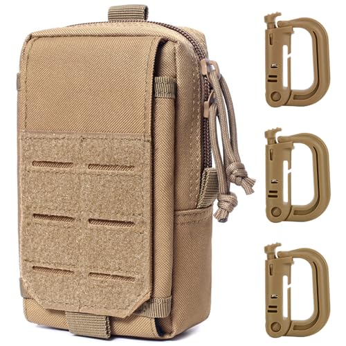 MUCHER Molle Tasche Hüfttaschen Handytasche EDC Utility Bauchtasche Hüfttasche mit 3 Haken für Outdoor Wandern Jagdcamping Training (Khaki) von MUCHER