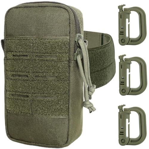 MUCHER Molle Tasche Taktische Armtasche Hüfttaschen EDC Utility Fanny Pack Rucksack-Zusatztaschen mit 3 Haken für Outdoor Wandern Jagdcamping Training (Armeegrün) von MUCHER