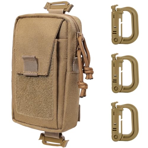 MUCHER Tactical EDC Tasche Molle Multifunktionale kleine Tasche Handytasche Taktische Gürtel Molle Pouch Organizer mit 3 Haken für Outdoor Wandern Jagdcamping Training (Khaki) von MUCHER