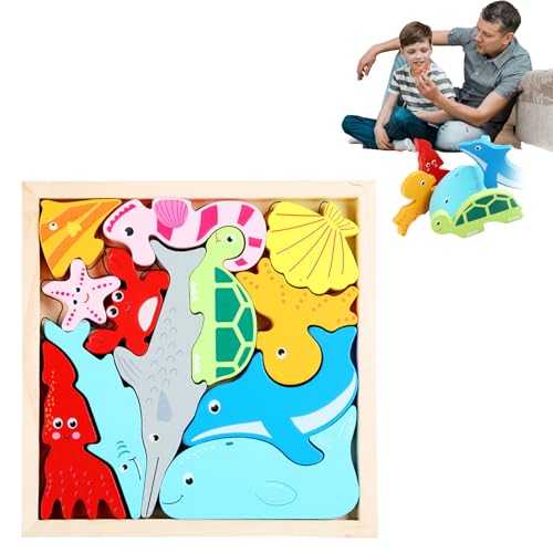 MUCKLE Wooden Toddler Jigsaw Puzzles, Children's Early Education Toy Puzzles, Learning & Education Baby Toys for 3+ (Sea Animals Puzzle) von MUCKLE
