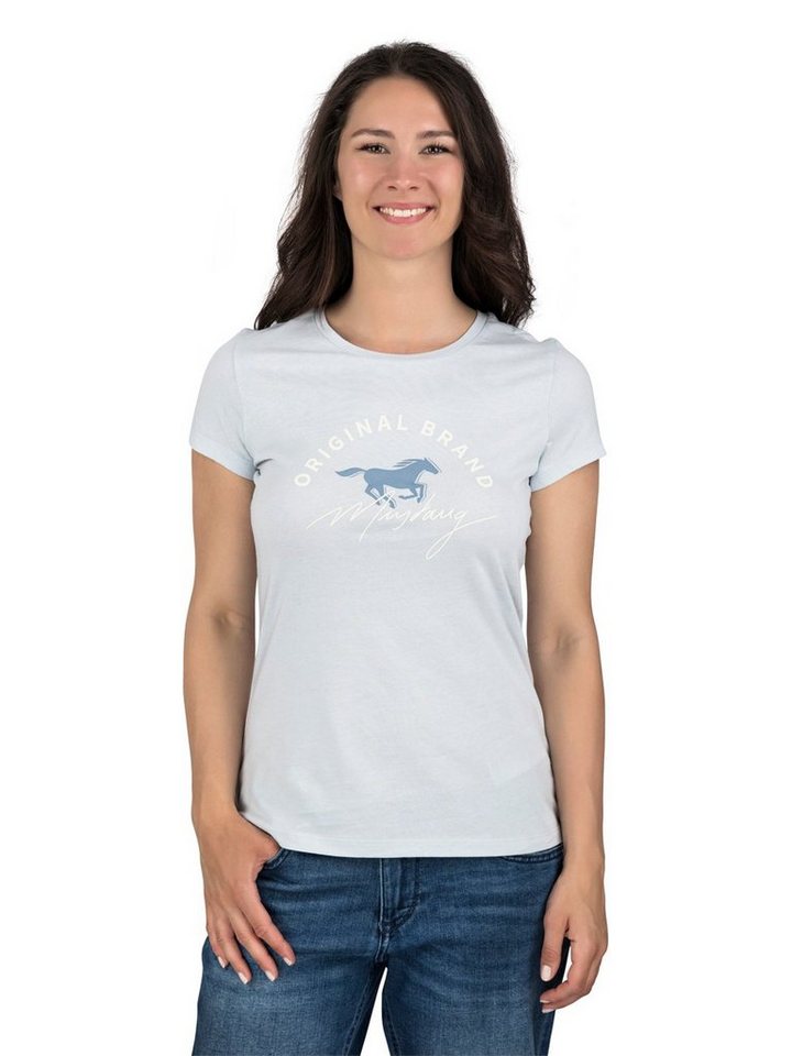 MUSTANG T-Shirt Damen Logo Printshirt Alexia C Logo Slim Fit (1-tlg) Basic Kurzarm Tee Shirt mit Rundhalsausschnitt aus 100% Baumwolle von MUSTANG