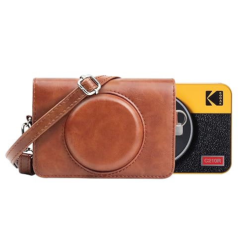 MUZIRI KINOKOO Kodak Mini Shot 2 Retro Tasche, Schutzhülle kompatibel für Kodak C210R / Mini Shot 2 Kamera & Fotodrucker 2-in-1-Hülle mit Schultergurt Braun von MUZIRI KINOKOO