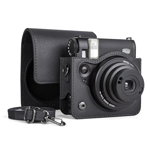 MUZIRI KINOKOO Fuji Instax Mini 99 Tasche, PU-Leder Schutzhülle für Fuji Mini 99 Sofortbildkamera, einfache Tragetasche mit verstellbarem Schultergurt – Schwarz von MUZIRI KINOKOO