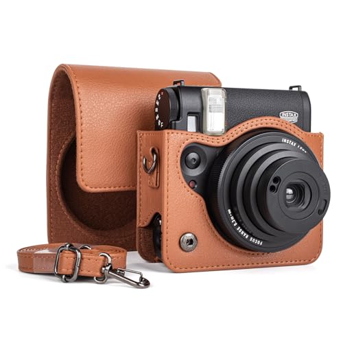 MUZIRI KINOKOO Fuji Instax Mini 99 Tasche, PU-Leder Schutzhülle für Mini 99 Sofortbildkamera, einfache Tragetasche mit verstellbarem Schultergurt – Braun von MUZIRI KINOKOO