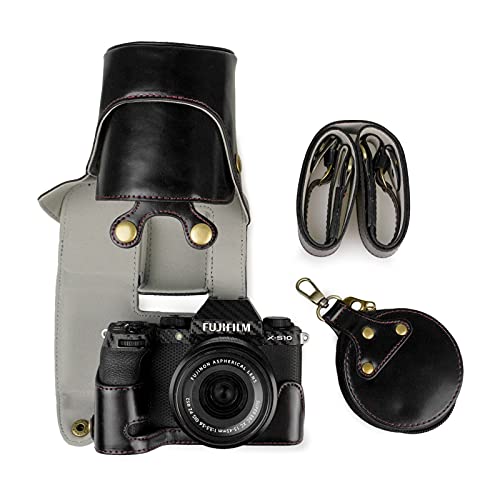 MUZIRI KINOKOO Fuji X-S10 Hülle, PU-Lederhülle kompatibel mit Fujifilm X-S10 und 18-55 mm/16-50 mm Objektiv mit Schultergurt Fuji XS10 Kameratasche, Schwarz , Retro von MUZIRI KINOKOO