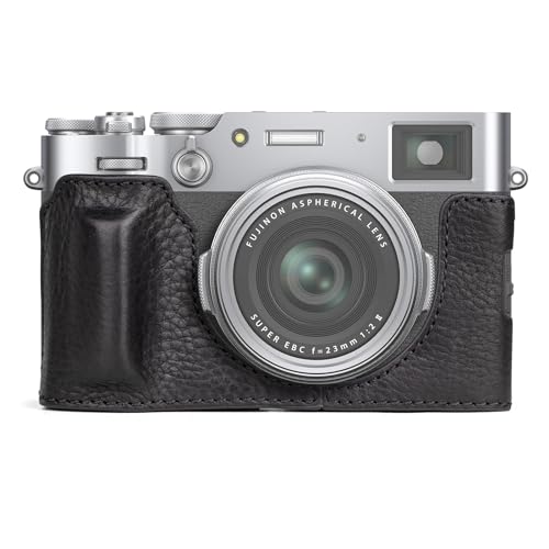 MUZIRI KINOKOO Fuji X100VI Tasche, Echtleder Halbschutzhülle kompatibel für Fujifilm X100VI Kamera – mit Öffnungsboden und Handgriff-Design – Schwarz von MUZIRI KINOKOO