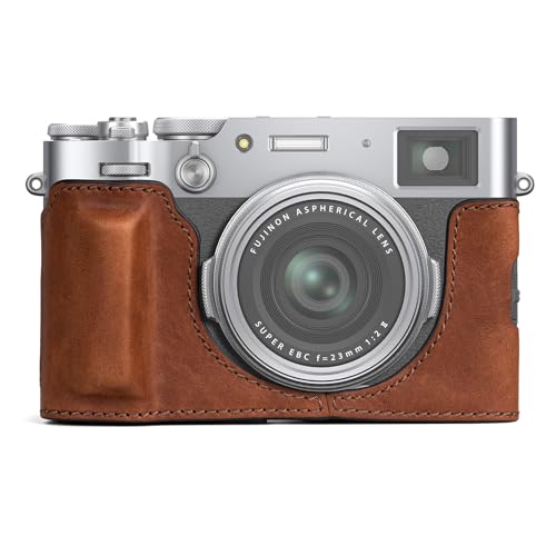 MUZIRI KINOKOO Fuji X100VI Tasche, Echtleder Halbschutzhülle kompatibel für Fujifilm X100VI Kamera – mit Öffnungsboden und Handgriff-Design – Braun von MUZIRI KINOKOO