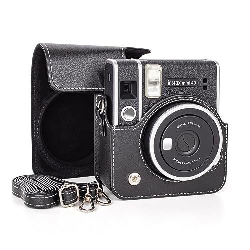 MUZIRI KINOKOO Tasche für Fuji Fujifilm Instax Mini 40 Sofortbildkamera, Schutzhülle Mini 40 aus PU-Leder für Polaroid Instax Mini 40 mit verstellbarem Schultergurt – Schwarz von MUZIRI KINOKOO