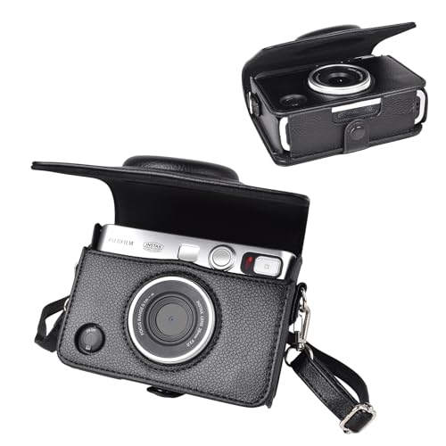 MUZIRI KINOKOO Mini EVO Hülle Kompatibel für Fuji Instax Mini EVO Instant Camera mit PU Leder Lychee Linien Stil Mini EVO Kameratasche mit Schwarz von MUZIRI KINOKOO