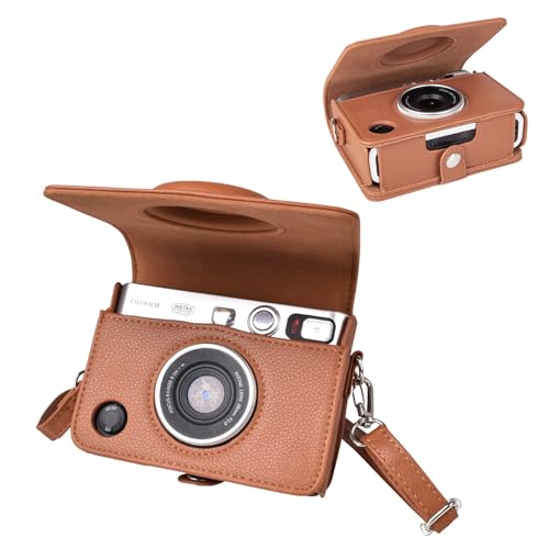 MUZIRI KINOKOO Mini EVO Hülle Kompatibel für Fuji Instax Mini EVO Instant Camera mit PU Leder Lychee Linien Stil Mini EVO Kameratasche mit Braun von MUZIRI KINOKOO