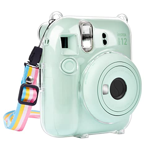 MUZIRI KINOKOO Tasche für Instax Mini 12/Polaroid Mini 12 Sofortbildkamera, Hart PVC Tragetasche mit Regenbogen Schultergurt Transparent von MUZIRI KINOKOO