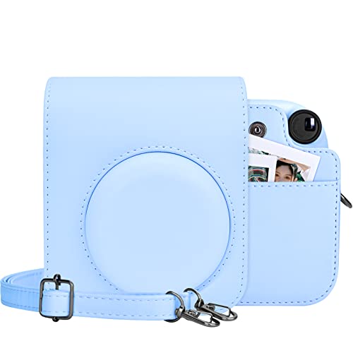 MUZIRI KINOKOO Tasche für Instax Mini 12/Polaroid Mini 12 Sofortbildkamera, PU Leder Schutzhülle Tasche mit Fototasche - Verstellbarer Schultergurt - Blau von MUZIRI KINOKOO