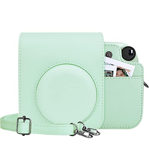 MUZIRI KINOKOO Tasche für Instax Mini 12/Polaroid Mini 12 Sofortbildkamera, PU Leder Schutzhülle Tasche mit Fototasche - Verstellbarer Schultergurt - Grün von MUZIRI KINOKOO