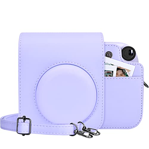 MUZIRI KINOKOO Tasche für Instax Mini 12/Polaroid Mini 12 Sofortbildkamera, PU Leder Schutzhülle Tasche mit Fototasche - Verstellbarer Schultergurt - Lila von MUZIRI KINOKOO