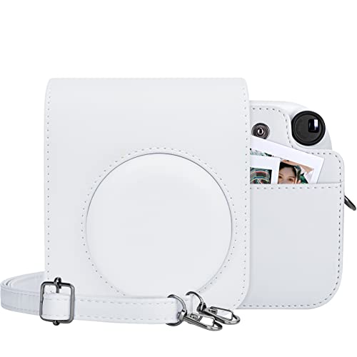 MUZIRI KINOKOO Tasche für Instax Mini 12/Polaroid Mini 12 Sofortbildkamera, PU Leder Schutzhülle Tasche mit Fototasche - Verstellbarer Schultergurt - Weiß von MUZIRI KINOKOO