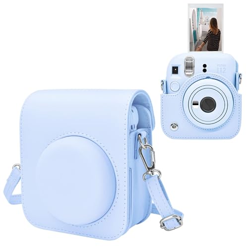 MUZIRI KINOKOO Tasche für Instax Mini 12 Cámara Instantánea, PU Leder Polaroid Mini 12 Schutzhülle Tasche mit verstellbarem Schultergurt - Blau von MUZIRI KINOKOO