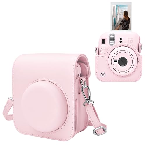 MUZIRI KINOKOO Tasche für Instax Mini 12 Cámara Instantánea, PU Leder Polaroid Mini 12 Schutzhülle Tasche mit verstellbarem Schultergurt - Rosa von MUZIRI KINOKOO