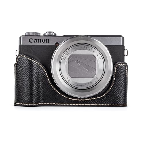 MUZIRI KINOKOO PU Leder Kameratasche für Canon G7X Mark III / G7X Mark II / G7X Kamera, Schutzhülle für Canon G7X III / G7X II / G7X, Halb Kameratasche mit Öffnung unten und Handgriff Design - Schwarz von MUZIRI KINOKOO
