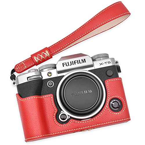 MUZIRI KINOKOO Schutzhülle kompatibel für Fuji XT5/X-T5 Kamera - PU-Leder Halbkörper Kameratasche mit Handschlaufe - Rot Set, Rot, Kameratasche von MUZIRI KINOKOO