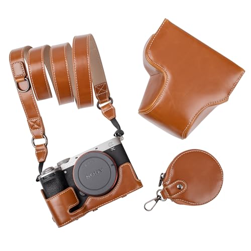 MUZIRI KINOKOO Sony A7C II Tasche, Retro-PU-Leder-Schutzhülle für Sony A7C2/A7C II/Alpha 7C II Kamera mit unterer Öffnung - mit Schultergurt & Aufbewahrungstasche – Braun von MUZIRI KINOKOO