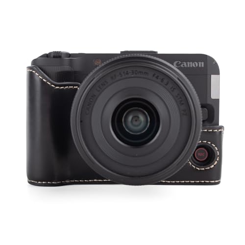 MUZIRI KINOKOO Tasche für Canon EOS R50 V Kamera, PU-Leder EOS R50 V/R50V Kamera Halbschutzhülle mit Öffnung unten und Handgriff-Design – Retro-Stil - Schwarz von MUZIRI KINOKOO