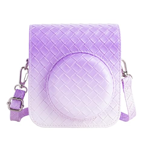 MUZIRI KINOKOO Tasche für Fujifilm Instax Mini 12 / Polaroid Mini 12 Sofortbildkamera, PU-Leder Gradient Weave Adern Schutzhülle mit Schultergurt - Lila von MUZIRI KINOKOO