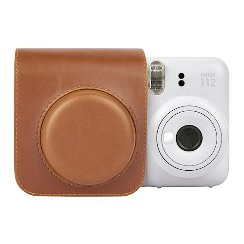 MUZIRI KINOKOO Tasche für Instax Mini 12/Polaroid Mini 12 Sofortbildkamera, PU Leder Schutzhülle Tasche mit Fototasche - Verstellbarer Schultergurt - Retro-Braun von MUZIRI KINOKOO