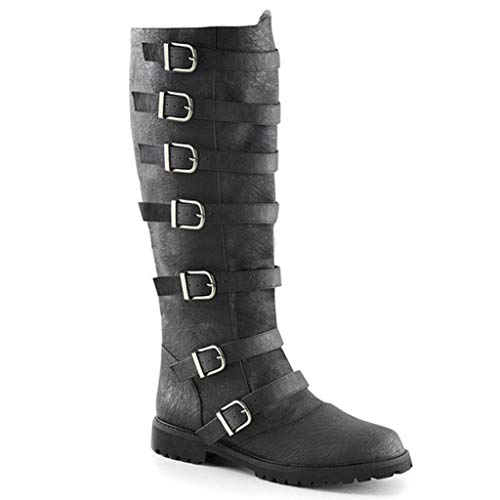 MWbetsy Männer Kniehohe Stiefel mit niedrigem Absatz Jahrgang Unisex Hoch Lange Stiefel Western-Cowboy-Reiten Biker Stil Trekking REIT Reiten Arbeitsprogramm Schuhe,Schwarz,48 von MWbetsy