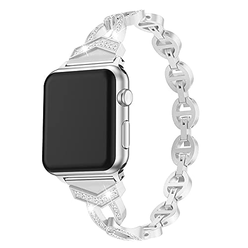 Armband Replacement Kompatibel mit Apple Watch Series 6 40mm Silber, Sternenlicht Uhrenband Strass Ersatzarmband Einstellbar Strap Kompatibel mit iWatch 38mm 40mm 41mm Serie SE/9/8/7/6/5/4/3/2/1 von MXFDOKD