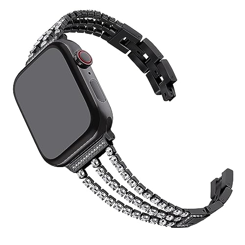 Bling Metall Armbänder Kompatibel mit Apple Watch 3 38mm Wristband, Edelstahl Uhrenarmband Strass Ersatzarmband MetallArmbänder Mädchen Kompatibel mit iWatch 38mm 40mm 41mm Series SE/9/8/7/6/5/4/3/2/1 von MXFDOKD