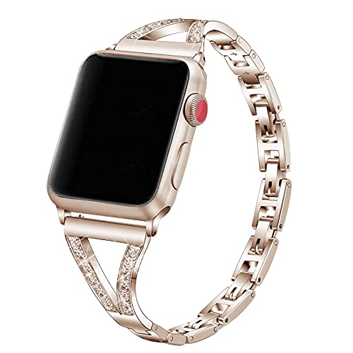 Edelstahl Armband für Apple Watch 41mm, Luxuriöses Mädchen Uhrenarmbänder Watch Bling Diamant Replacement Glitzer Wristband Armband Kompatibel mit iWatch 41mm 40mm 38mm Series 8 7 6 5 4 3 2 1 SE von MXFDOKD