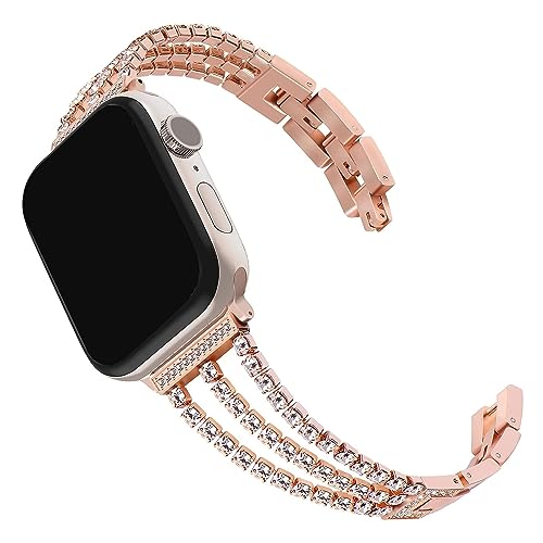 Diamond Armband Kompatibel mit Apple Watch 8 40mm, Damen Glitzerndes Bracelet Replacement Bands Edelstahl Uhrenband mit Metallschließe Kompatibel mit iWatch 38mm 40mm 41mm Series SE/9/8/7/6/5/4/3/2/1 von MXFDOKD