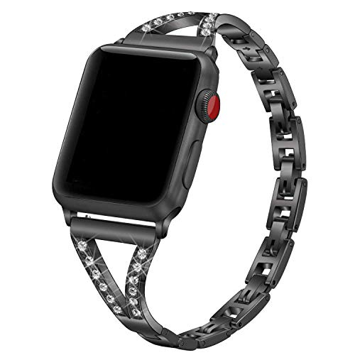 Glitzer Armband Kompatibel mit Apple Watch 38mm 40mm 41mm, Bling Diamant Kristall Edelstahl Uhrenarmbänder mit Metall Schnalle Ersatzarmbänder Kompatibel mit Apple Watch Serie SE/8/7/6/5/4/3/2/1 von MXFDOKD