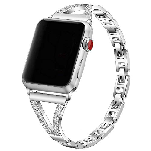 Glitzer Ersatzband Kompatibel mit Apple Watch 38mm 40mm 41mm, Bling Kristall Diamant Edelstahl Ersatzarmband mit Metall Schnalle Uhrenarmband Loop Kompatibel mit Apple Watch Serie SE/8/7/6/5/4/3/2/1 von MXFDOKD