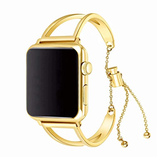 Metallarmband Kompatibel mit Apple Watch Serie 6 40mm, Damen Metall Edelstahl Uhrenarmband Ersatzband mit Metallschließe Bling Strap Kompatibel mit iWatch 38mm 40mm 41mm Series SE 9 8 7 6 5 4 3 2 1 von MXFDOKD