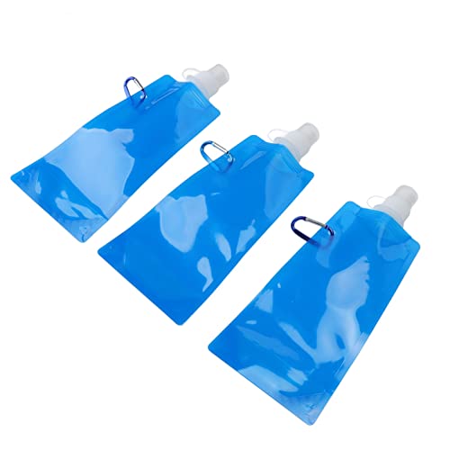 MXGZ Faltbare Trinkflasche, praktisch, auslaufsicher, blau, 480 ml, tragbar, faltbar, Wasserbeutel, 3 Stück, zum Wandern, zum Wandern, Outdoor-Sport, zum Wandern von MXGZ