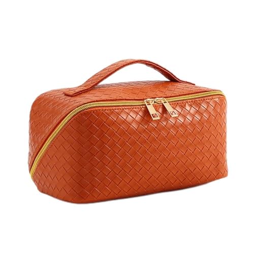 Damen-Make-up-Tasche Damen-Kosmetiktasche mit großer Kapazität, leichte Luxus-Kosmetik-Aufbewahrungstasche aus PU-Leder (Farbe : Orange, Size : 23x12x12cm) von MXMZSRTH