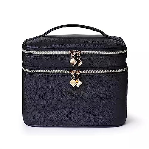 Damen-Make-up-Tasche Tragbare Reisetasche, Reise-Kosmetik-Aufbewahrungstasche (Farbe : Black, Size : 21x15x15.5cm) von MXMZSRTH