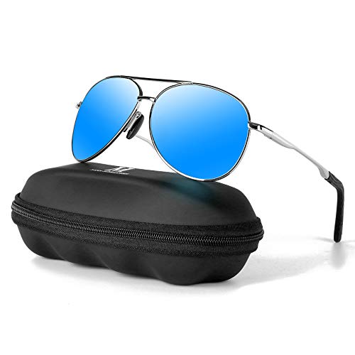 MXNXEU Sonnenbrille Herren Fahrerbrille Polarisiert Schwarz Polarisierte Sonnenbrille Herren Outdoor Vintage Unisex UV400 Fahren Sonnenbrille-Blau/Silber von MXNXEU