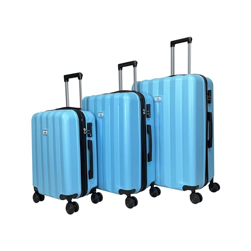 MY TRAVEL BAG ABS Hartschalen-Koffer Trolley Reisekoffer Tasche (Handgepäck-Mittel-Groß-Set) Zwillingsrollen (Hellblau, 3er Set) von MY TRAVEL BAG