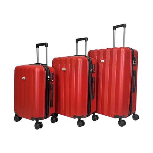 MY TRAVEL BAG ABS Hartschalen-Koffer Trolley Reisekoffer Tasche (Handgepäck-Mittel-Groß-Set) Zwillingsrollen (Rot, 3er Set) von MY TRAVEL BAG