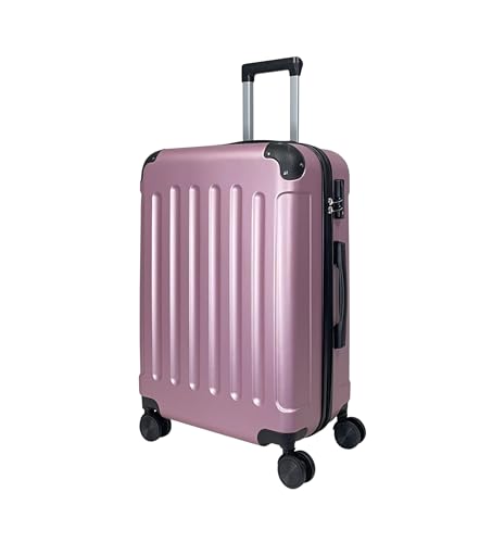 MY TRAVEL BAG Hartschalen-Koffer Reisekoffer ABS Koffer Trolley (Handgepäck-Mittel-Groß-Set) 4 Doppel-Rollen (Rose-Gold, Mittlerer Koffer (65cm)) von MY TRAVEL BAG