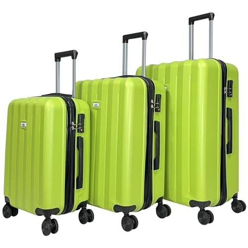 MY TRAVEL BAG Hartschalen-Koffer Trolley ABS Reisekoffer 4 Zwillingsrollen (Handgepäck-Mittel-Groß-Set) + 5cm Dehnungsfuge (Grün, 3er Set) von MY TRAVEL BAG