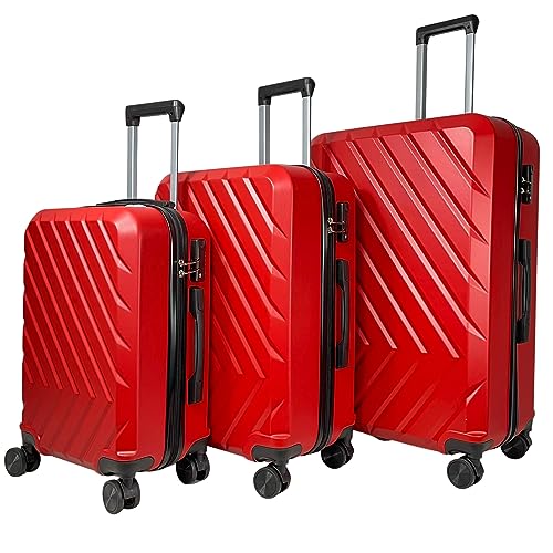 MY TRAVEL BAG Hartschalen-Koffer Trolley Reisekoffer (Handgepäck-Mittel-Groß-Set) 4 Doppel-Rollen (3er Set, Rot) von MY TRAVEL BAG