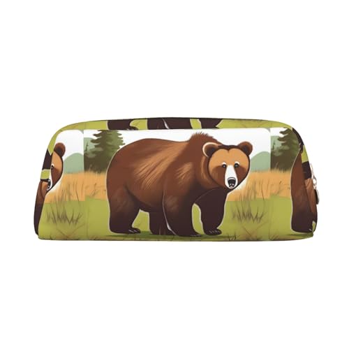Brown Bear Walking Leichtes tragbares Lederetui mit Reißverschluss, 20,5 x 5,5 x 8 cm, für Büro, Reisen, Make-up, Aufbewahrungstasche, gold, Einheitsgröße, Münzfach von MYGANN