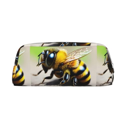 Cute Little Bee Federmäppchen, leicht, tragbar, Leder, mit Reißverschluss, 20,5 x 5,5 x 8 cm, für Büro, Reisen, Make-up, Aufbewahrungstasche, silber, Einheitsgröße, Münzfach von MYGANN
