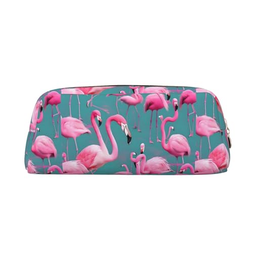 Federmäppchen mit Flamingos, leicht, tragbar, Leder, mit Reißverschluss, 20,5 x 5,5 x 8 cm, für Büro, Reisen, Make-up, Aufbewahrungstasche, gold, Einheitsgröße, Münzfach von MYGANN