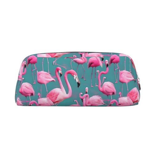 Federmäppchen mit Flamingos, leicht, tragbar, Leder, mit Reißverschluss, 20,5 x 5,5 x 8 cm, für Büro, Reisen, Make-up, Aufbewahrungstasche, silber, Einheitsgröße, Münzfach von MYGANN