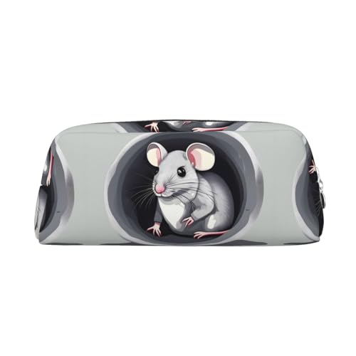 Mäuse im Loch, leicht, tragbar, Leder mit Reißverschluss, 20,5 x 5,5 x 8 cm, für Büro, Reisen, Make-up, Aufbewahrungstasche, silber, Einheitsgröße, Münzfach von MYGANN